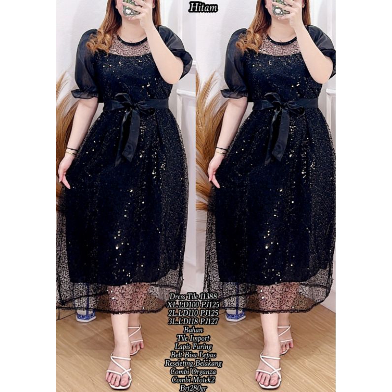 dress tile mewah / gaun pesta Glitter wanita