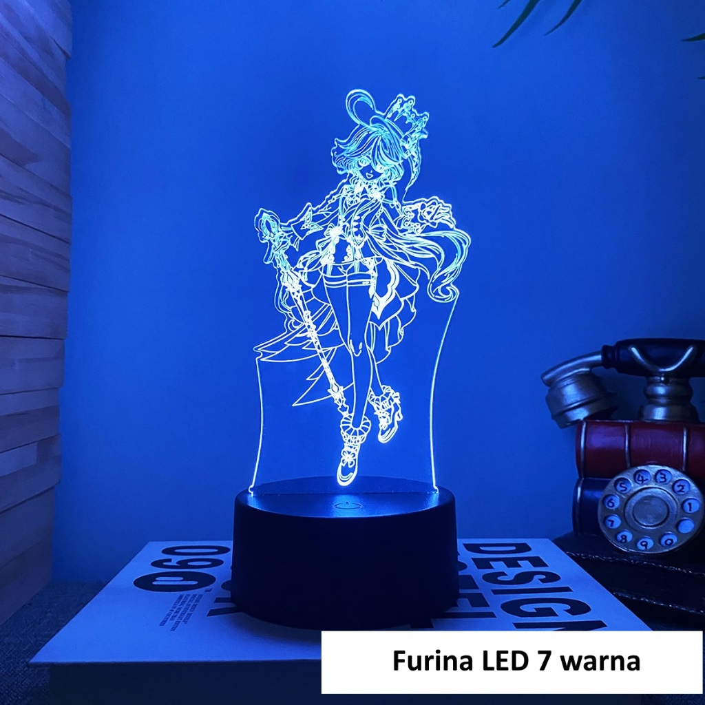 Genshin Standee acrylic lampu LED 7 warna, Hutao, Zhongli, Raiden Kazuha Furina Wanderer