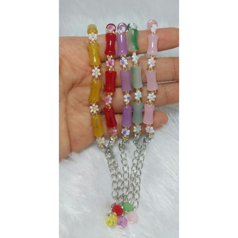 Gelang Manik Daisy Bambu / Gelang Glass Beads Manik Kaca / Manik Bambu / Bracelet