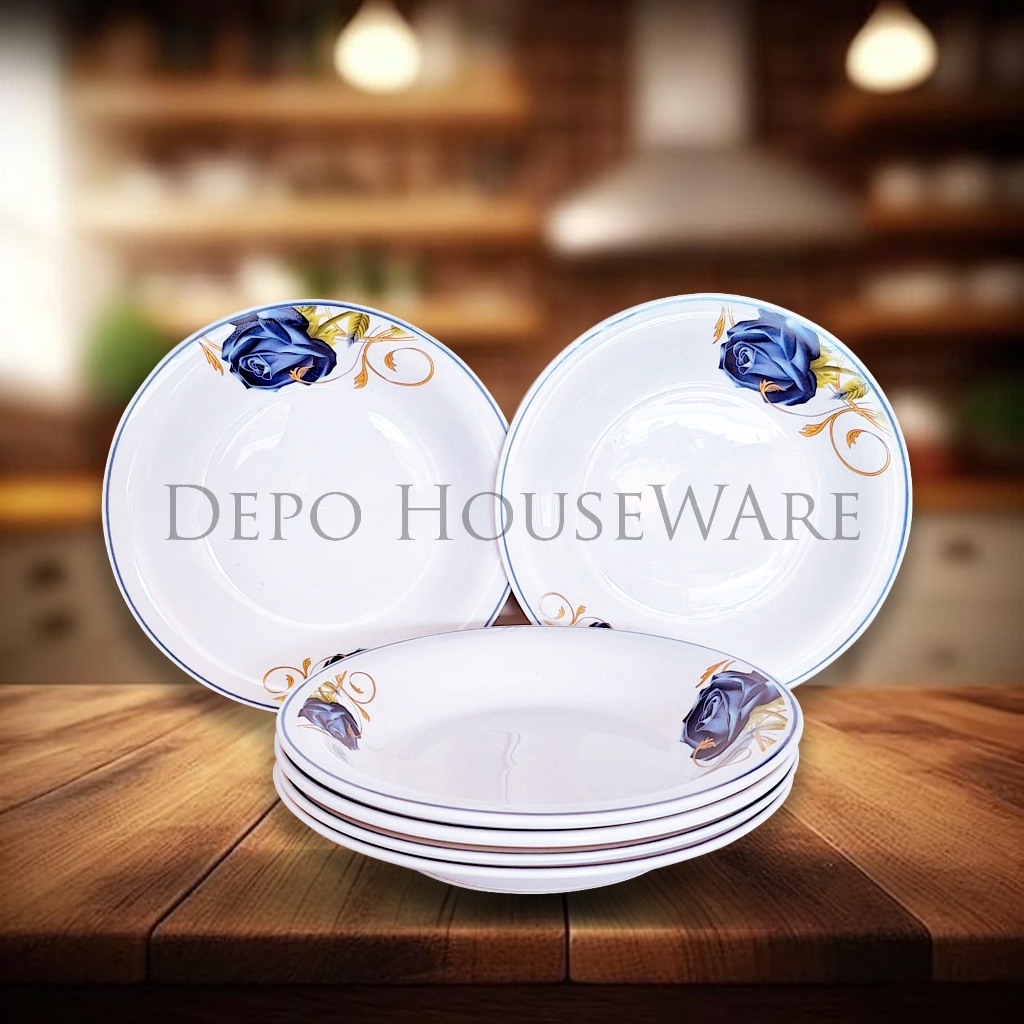 Piring Keramik Cantik Elegan untuk Rumah & usaha / Piring Makan Keramik Omega Rose Blue Piring Porce