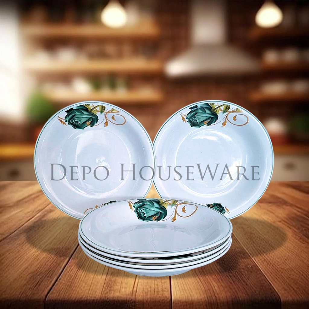 Piring Keramik Cantik Elegan untuk Rumah & usaha / Piring Makan Keramik Omega Rose Green 9,5 inch Pi