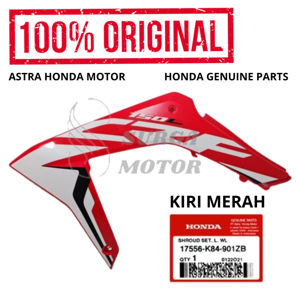 Cover Shroud Sayap KIRI Merah Honda CRF150L K84 Extreme Red Original AHM 17556-K84-901ZB Kover Body 