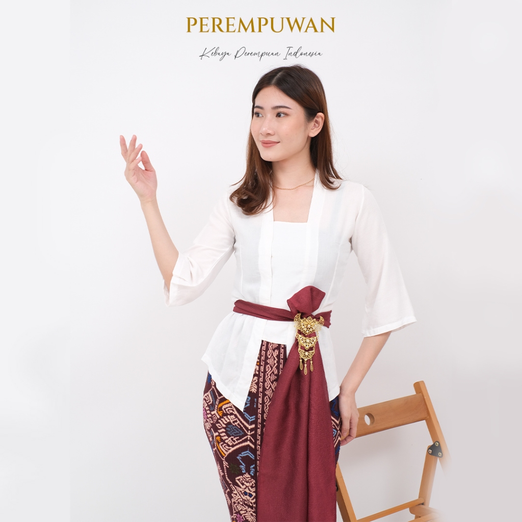SAMAYA Kebaya Bali Kutu baru Kutubaru Encim Modern Hitam Putih Lengan Lonceng 3/4 Wisuda Kondangan L
