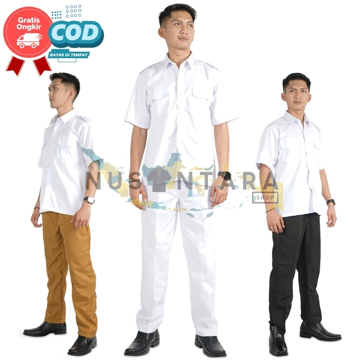SERAGAM PDH PRIA PASKIBRA PUTIH PUTIH LENGAN PANJANG SETELAN PDH PNS PRIA