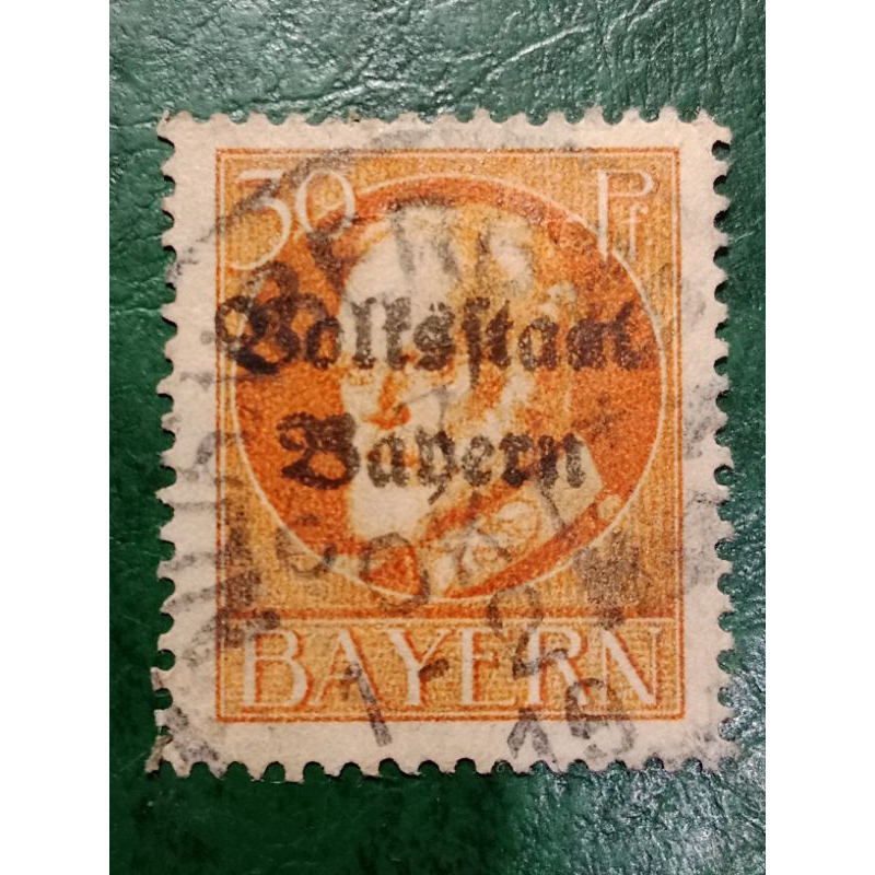 

Prangko Jerman Bavaria 30 Pfennig Overprinted Volksstaat bayern tahun 1919-1920 USED