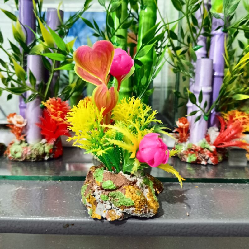 Hiasan bunga untuk akuarium kecil (akuarium ikan Cupang) 5K