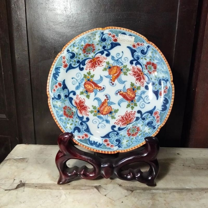 Piring Keramik Makkum Belanda Motif Bunga Biru Lawas Tua