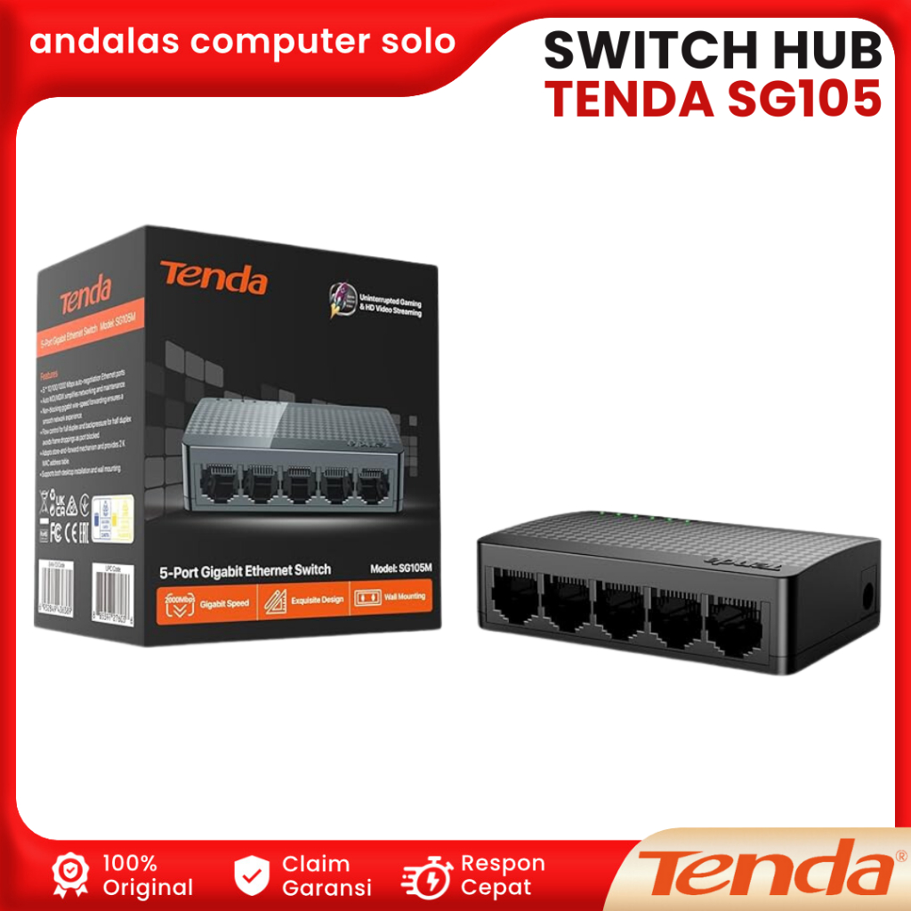 SWITCH HUB DESKTOP SWITCH GIGABIT TENDA 5port SG105 GIGABIT ETHERNET