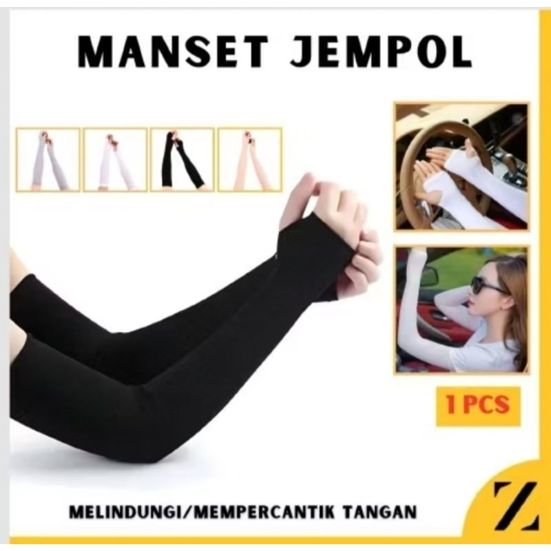 Manset Tangan Jempol Jari Long Handsock Fingerless Arm Sleeve Finger Rajut Polos Hitam/manset hijab