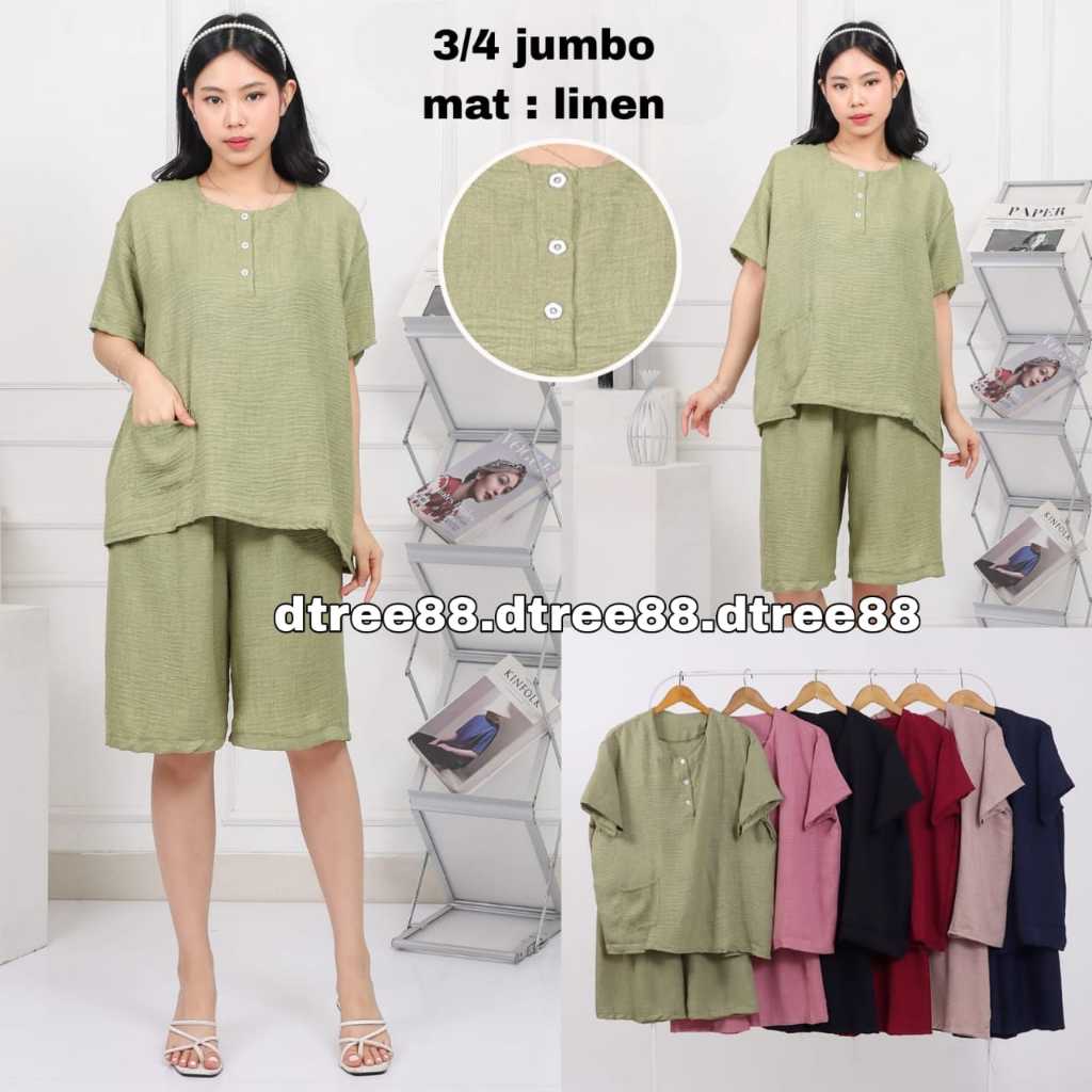 DTREE . ONE SET LINEN jumbo / Stelan linen jumbo wanita