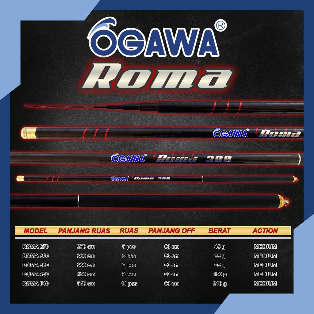 Joran tegek ogawa roma ruas panjang carbon kuat ringan action medium