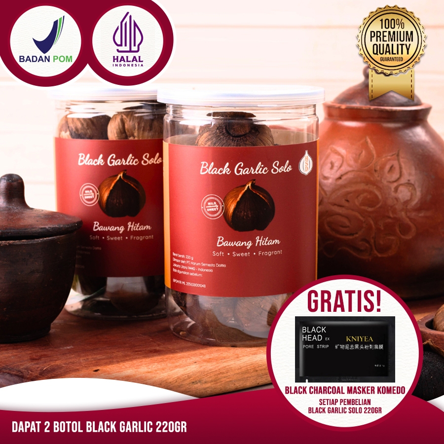 

2 BOTOL PREMIUM JUMBO BLACK GARLIC TUNGGAL BLACK GARLIC LANANG HSD 220 GRAM