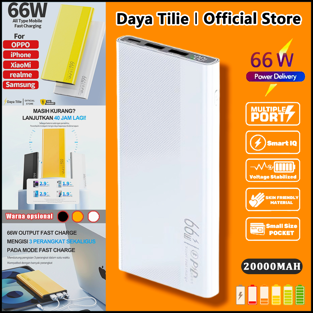 Daya Tilie Portable DAYA TILIE 66w Powerbank Super Fast Charging 20000MAH /Led Display /Dual Output 