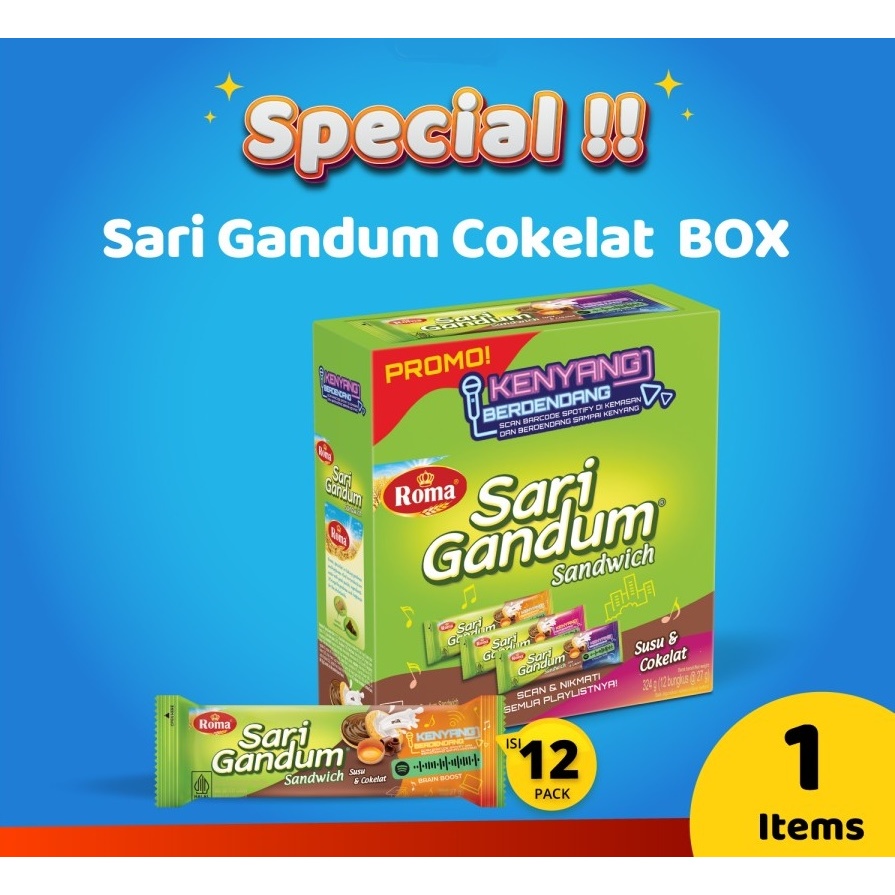 

Roma Sari Gandum Cokelat Box 12 Sachet box sari gandum 12x27gr