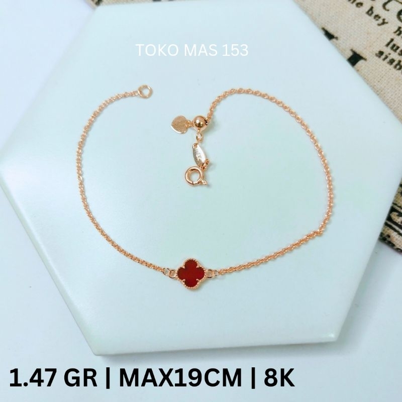 WAJIB TANYA STOK Realpict Gelang Rantai Serut Vancleef coklat Emas Asli Kadar 375
