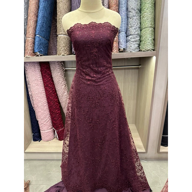 elegan_textile Bahan Brukat Tille Border / Kain Brukat Meteran / Bahan Kebaya / Kain Brukat Tille