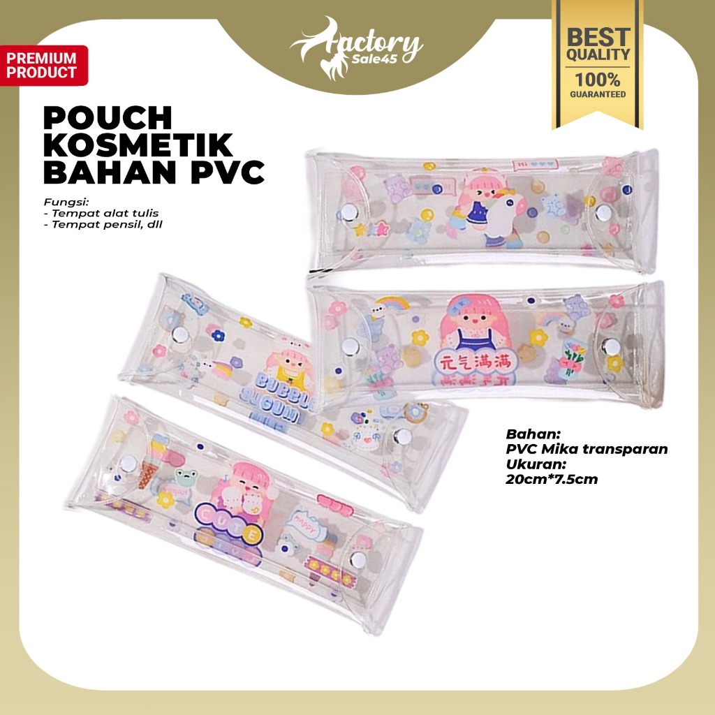 

Pouch Kosmetik Transparan Tas Make Up Transparan Bahan Mika Tempat Alat Tulis Pensil F1334