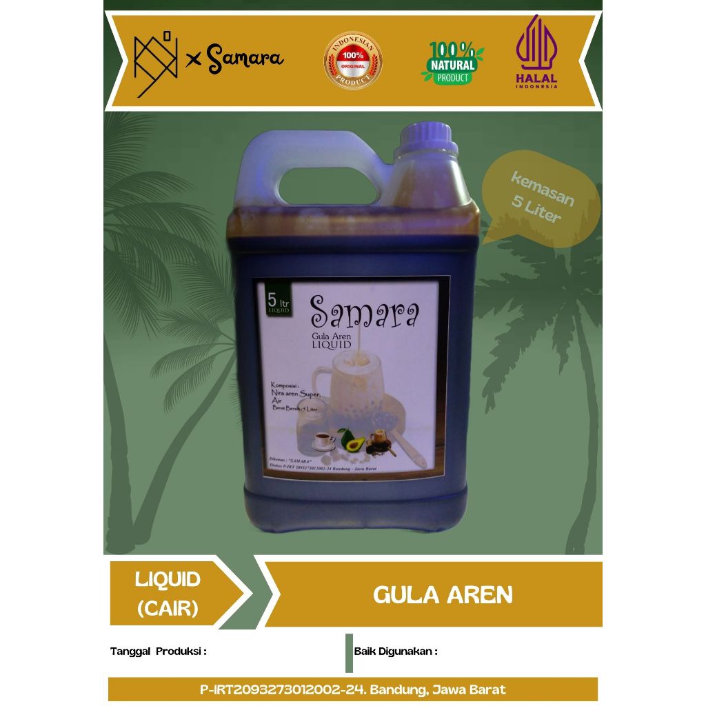 

Samara Gula Aren Cair 5 Liter(Palm Sugar) Organik, Premium.