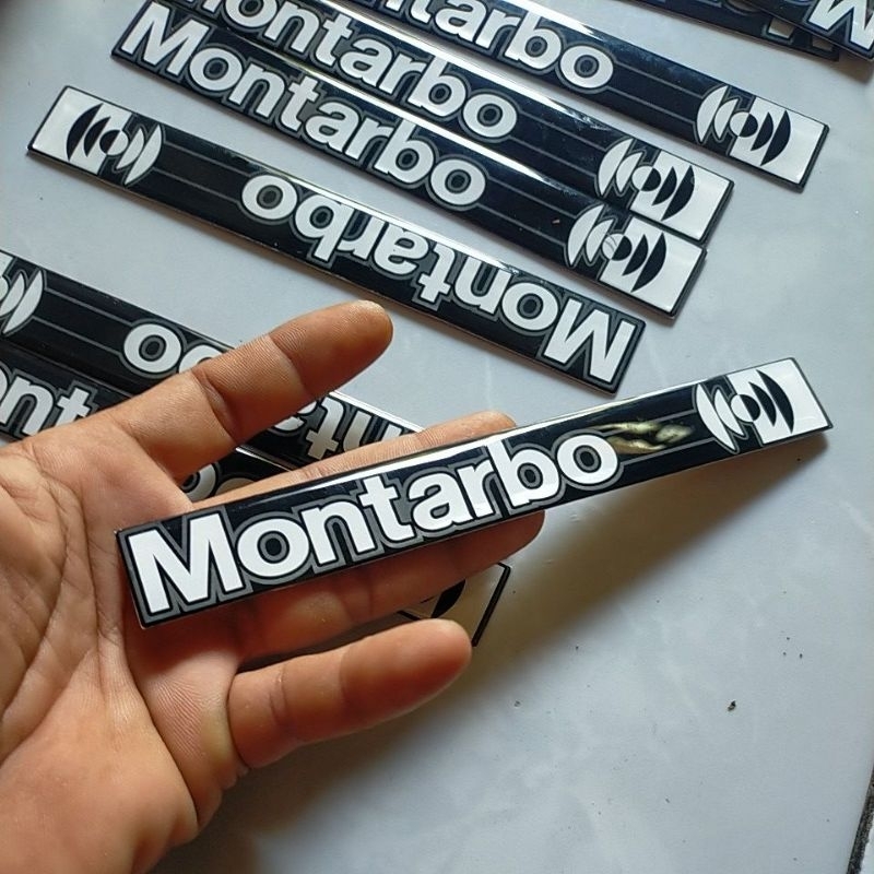 MONTARBO LABEL/LOGO/STICKER TIMBUL/EMBLEM GRILLBOX SPEAKER UK ORI 17,5cm X 2,25cm