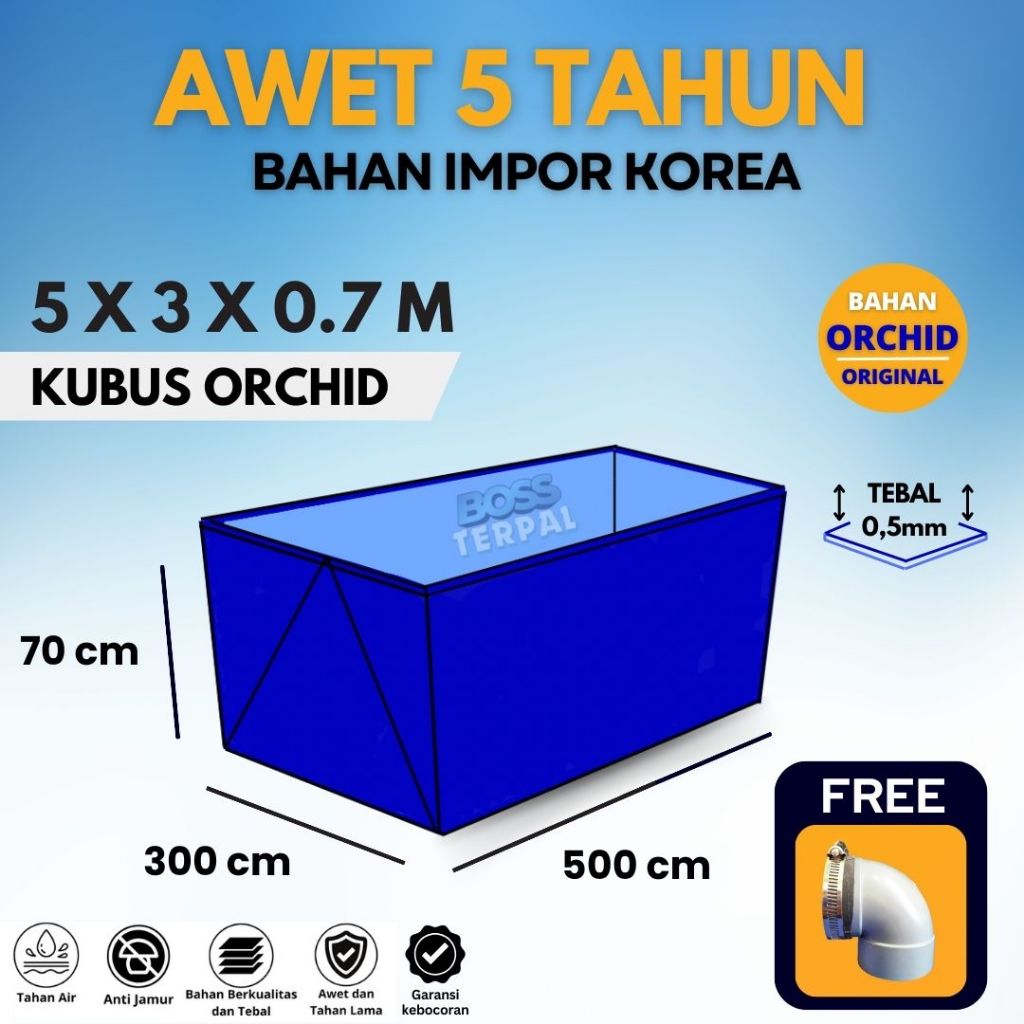 Kolam Terpal Ikan ORCHID 5x3x0.7 Meter - Terpal Kolam Kubus