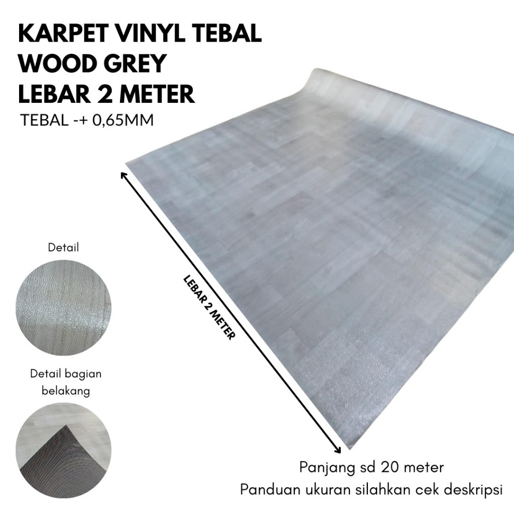 KARPET LANTAI VINYL METERAN TEBAL1 x 2 meter [METERAN] Lebar 2mtr Motif WOOD GREY