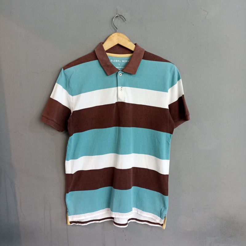 kaos kerah global work/uniqlo stripe