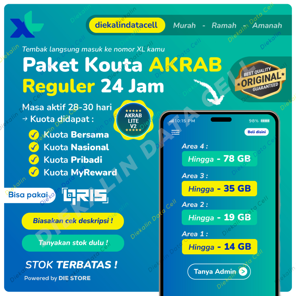 Paket Kuota XL AKRAB LITE 78GB Besar 24 Jam Tembak/Inject XL Data Internet - Murah Ramah Amanah