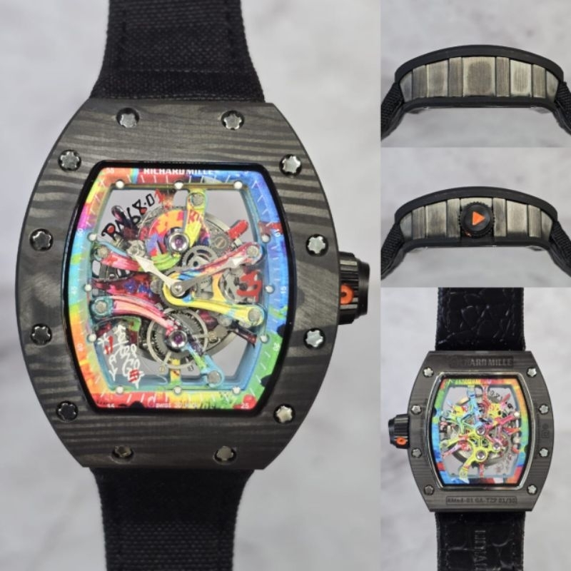 Jam tangan mewah ricardmile Rm 68-01 Cyril Kongo Carbon Velcro