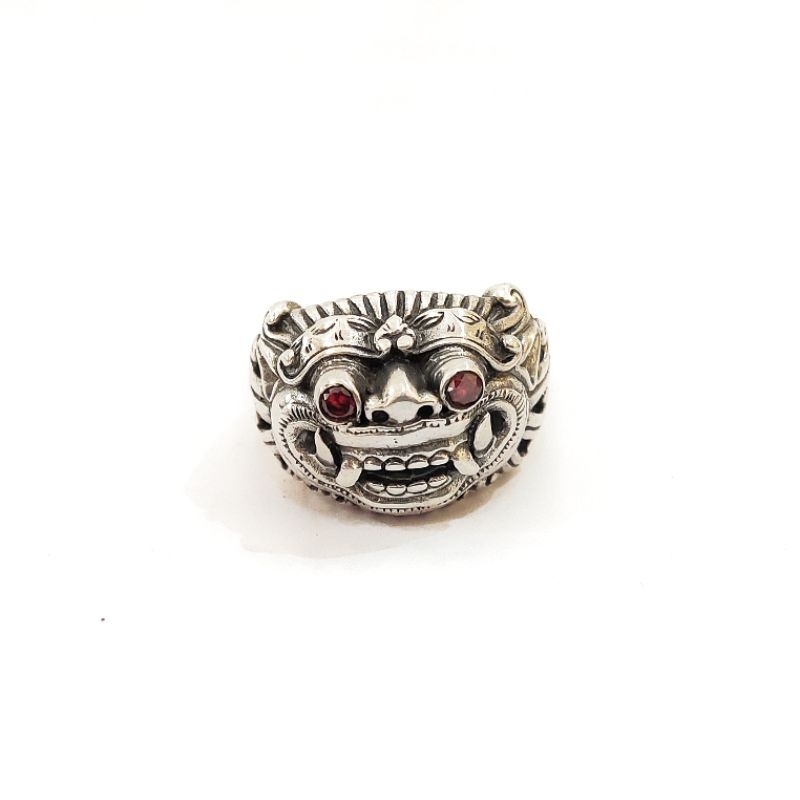 Cincin Ring Perak Silver 925 Ukir Barong Rangda Mata Merah Asli pria costum
