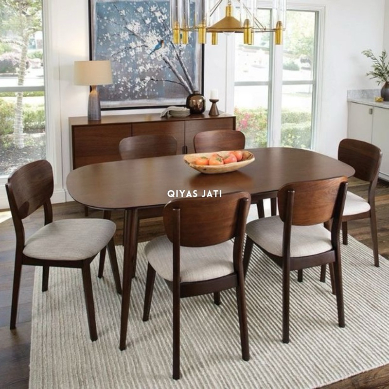 Set meja makan minimalis, Set meja cafe jati, Meja makan 6 kursi jati tua