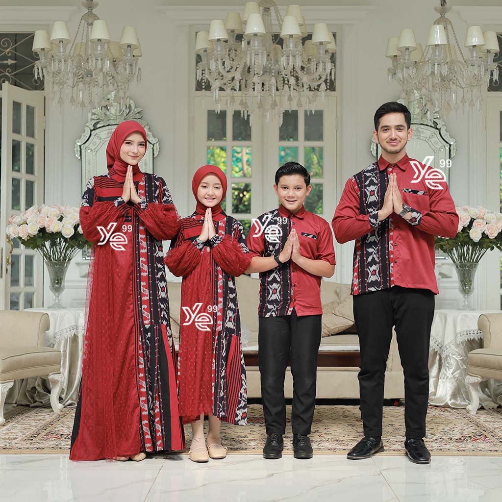 YAYAETHNIC Raya family, sarimbit raya tenun troso, raya family maroon tenun, couple tenun, raya fami