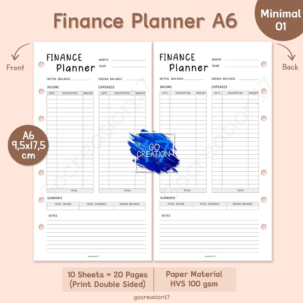 

Buku Planner Refill Kertas Isi Binder Finance Plan Simple Minimalis A6