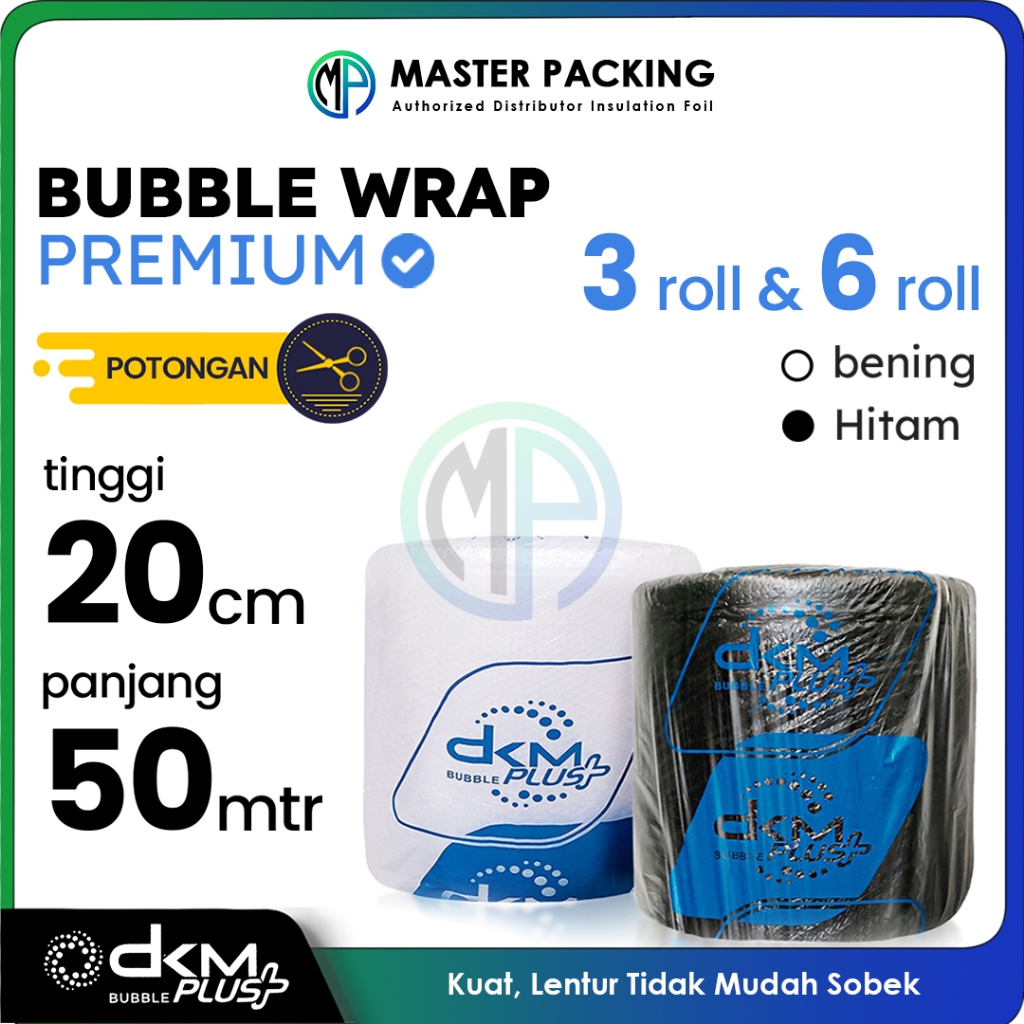 

Plastik Bubble Buble Wrap Roll 20cm x 50meter Bening Putih Transparan / Hitam Murah Premium DKMplus