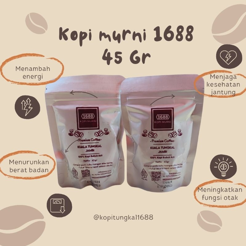 

kopi Bubuk Murni 1688 Khas Kuala Tungkal Jambi Kemasan 45 Gram