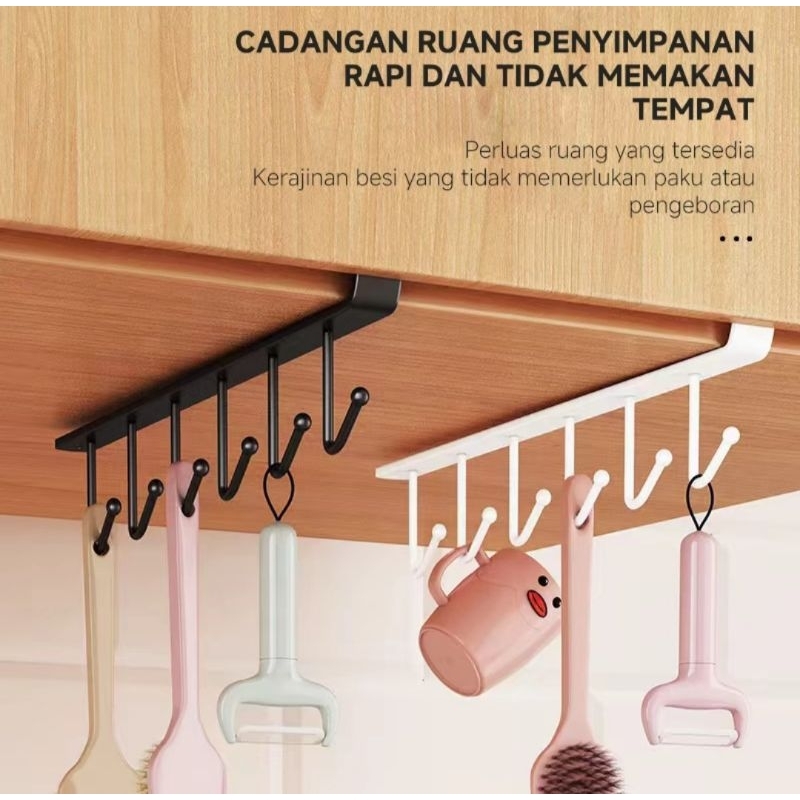 02 Rak Gantung Stainlees Gantungan Besi 6 hook rak Gantung Lemari Gantung Dapur
