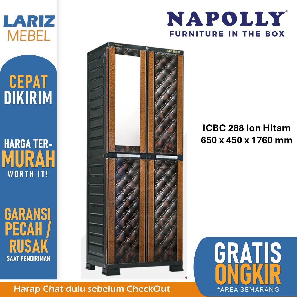 PROMO Lemari Plastik Rak gantung cermin ICBC 288 ion hitam Napolly Semarang MURAH Lariz Mebel