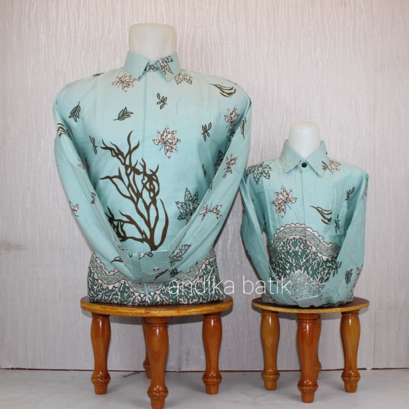 DK43.Kemeja Batik Couple Ayah Dan Anak Warna hijau mint bahan katun premium