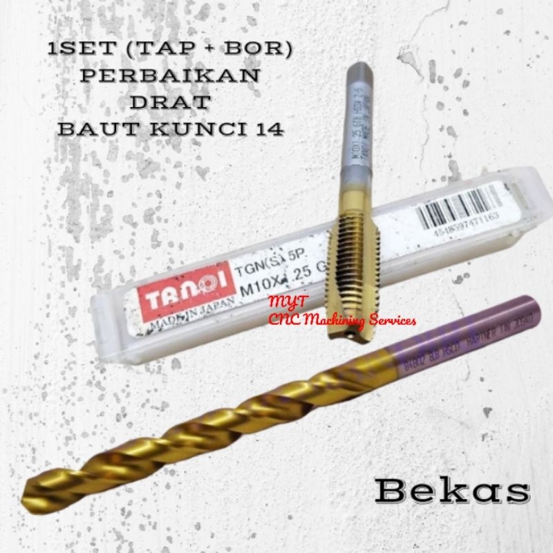 paket mata bor tap baut 14. tap M10×1.25 Tanoi japan mata bor 8.8mm hartner bekas mulus