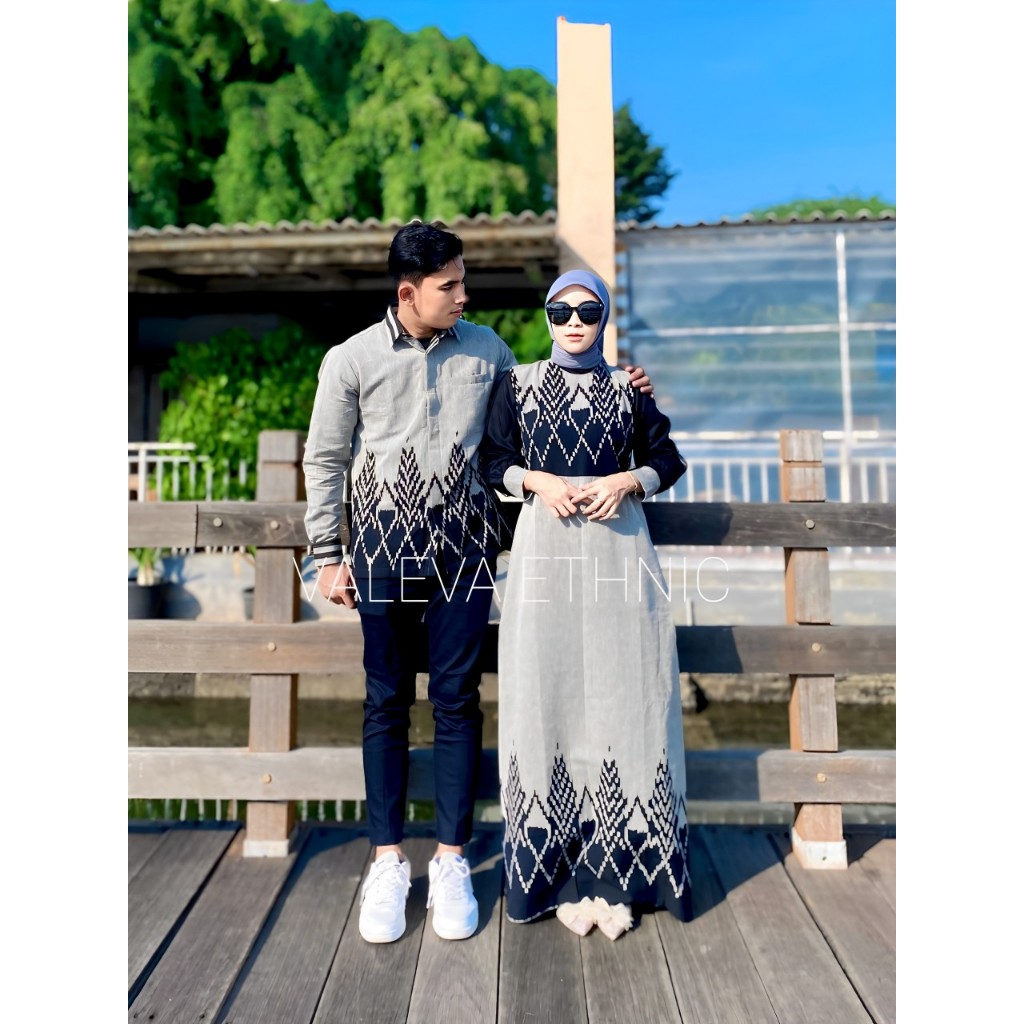 Shimera cemara hitam abu - Baju tenun couple - couple tenun dress shimera - Baju kondangan terbaru