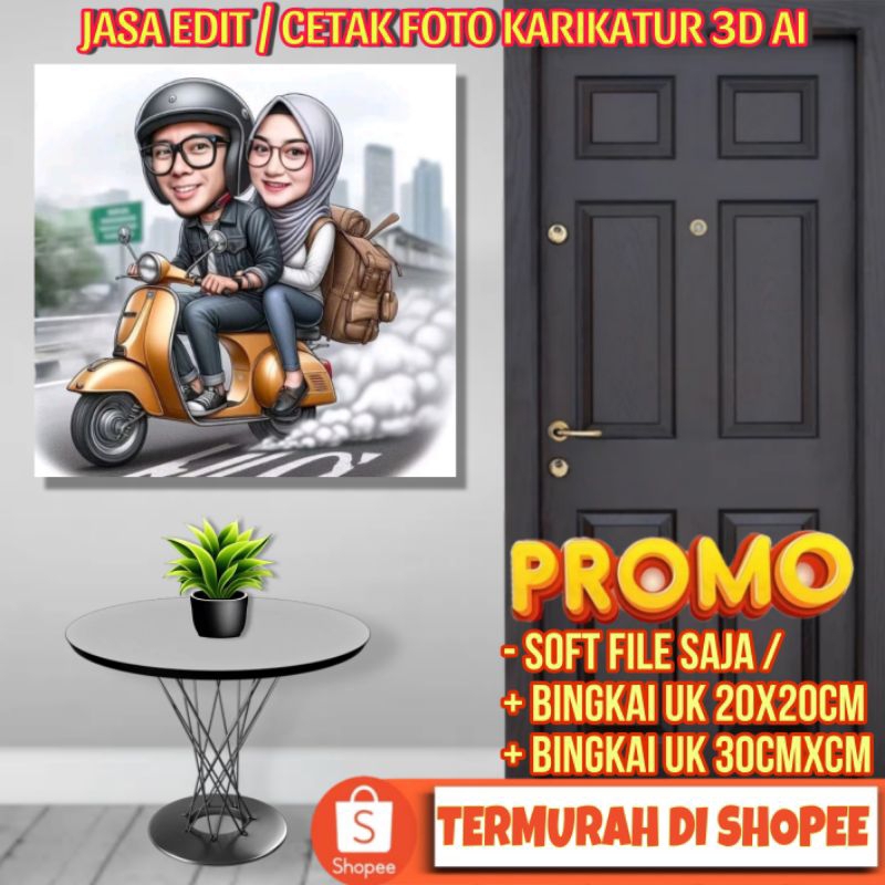 JASA EDIT CETAK FOTO + BINGKAI KARIKATUR 3D AI KARTUN