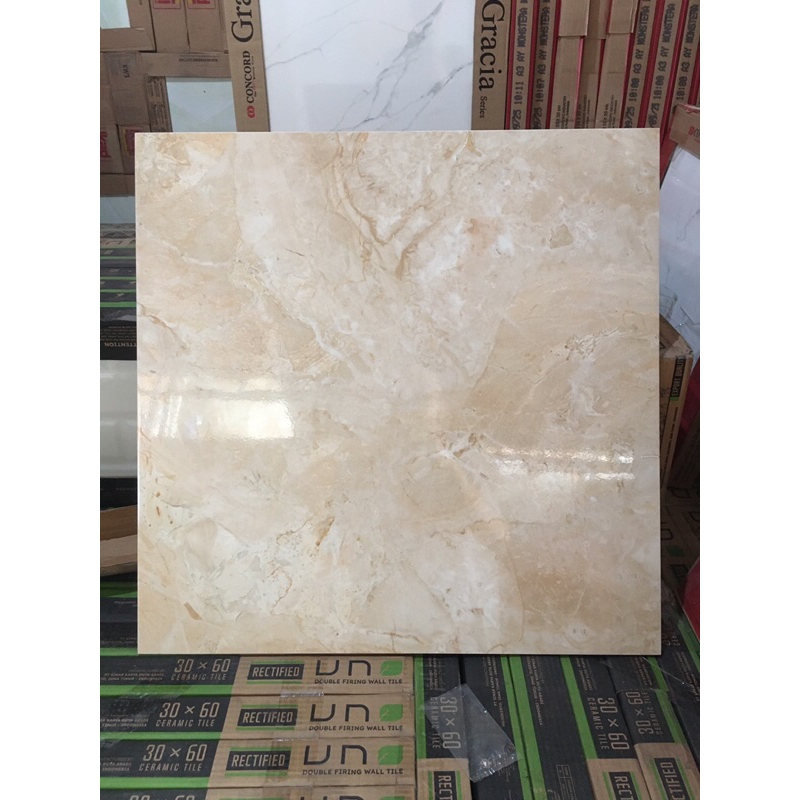 keramik 60x60 lantai dinding marmer cream motif granit kilap glossy cutting glosy habitat