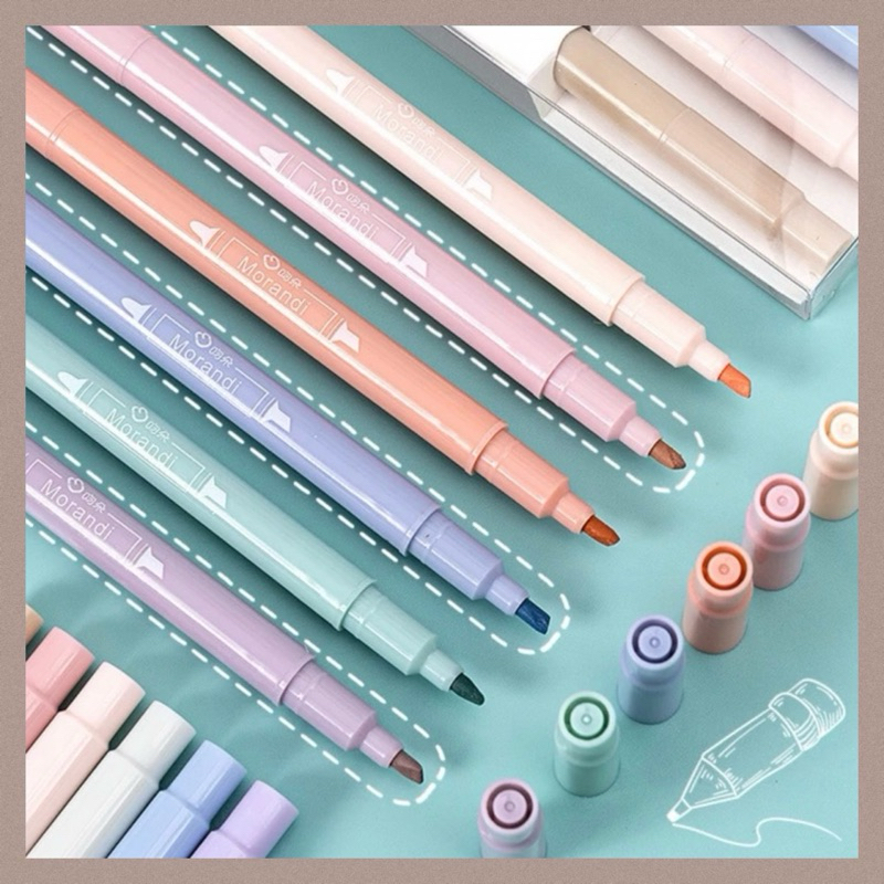 

1 Set Highlighter Double Headed Pen /2 In 1 Morandi Colours Sketch maker isi 6 Pcs - AT12