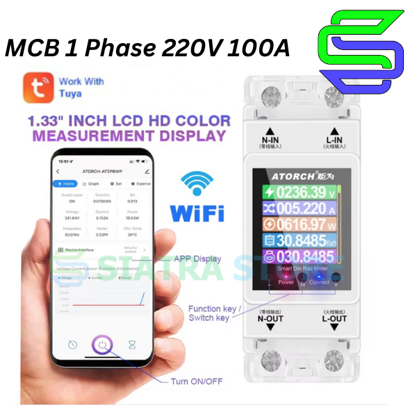 Smart Tuya MCB kWh Meter Watt Meter Digital WiFi 100A