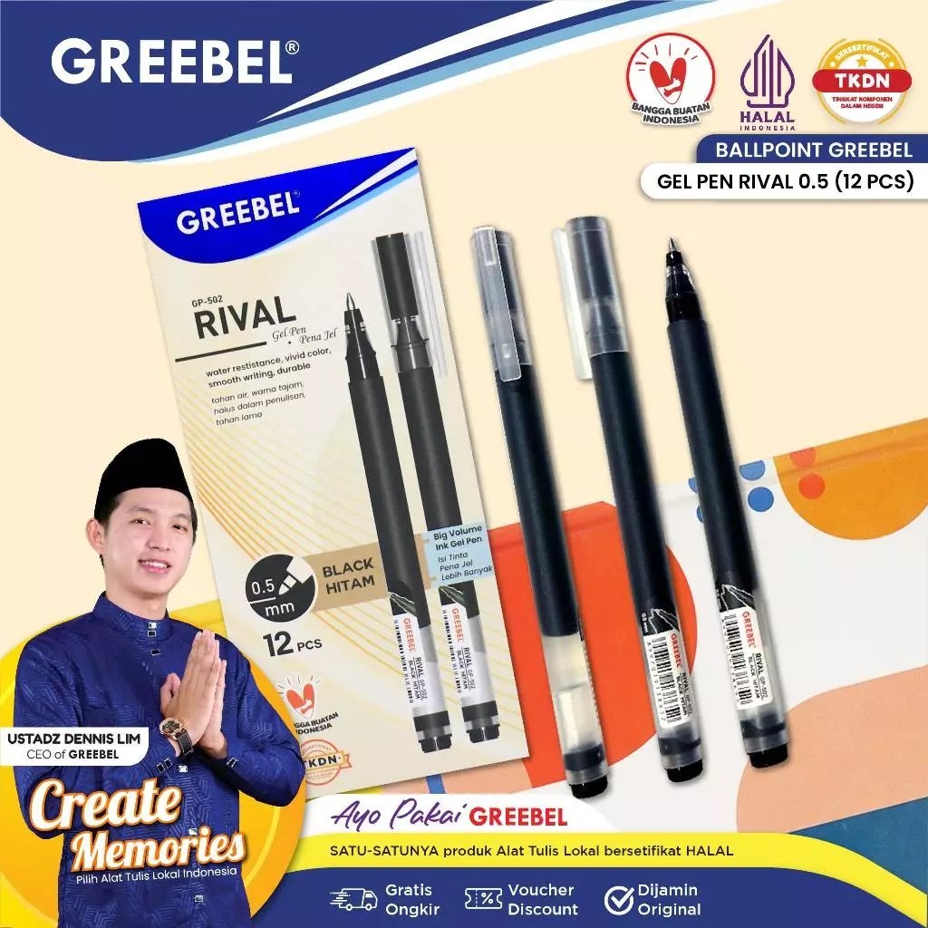 

GREEBEL PULPEN GEL PEN (GP-502 RIVAL 0.5 BLACK) - Pulpen Gel / Pulpen Greebel / Pen Gel / Ballpoint Gel