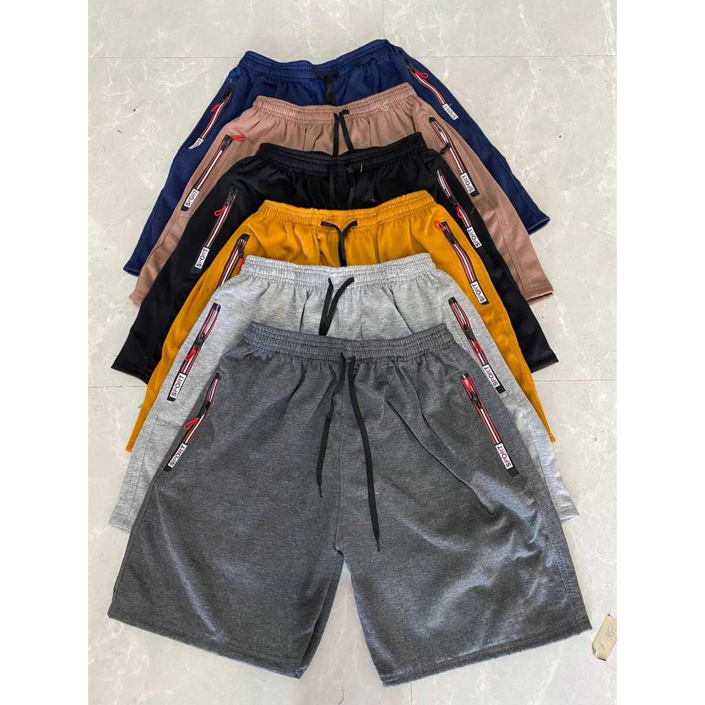 Celana Pendek Pria Wanita Santai Baby Terry Saku Resleting Celana Pendek Kaos Baby Terry