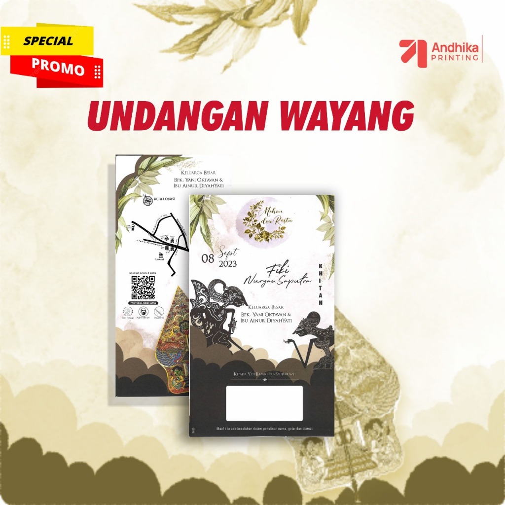 [ 50 PCS ] CUSTOM UNDANGAN KHITAN TEMA WAYANG MURAH