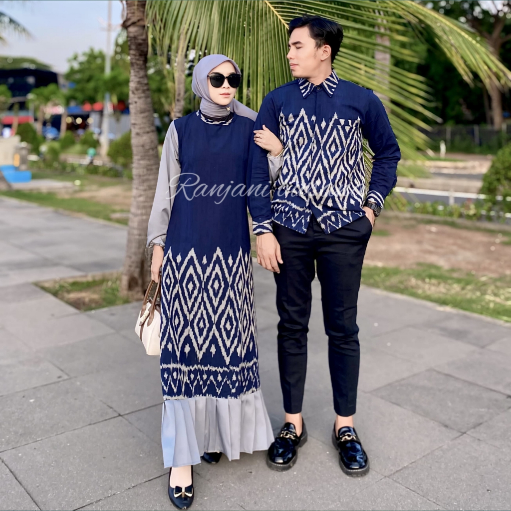 BAJU TENUN COUPLE DRESS KARINA NAVI BAJU KONDANGAN SIMPLE ELEGAN BAJU SERAGAM KELUARGA LEBARAN