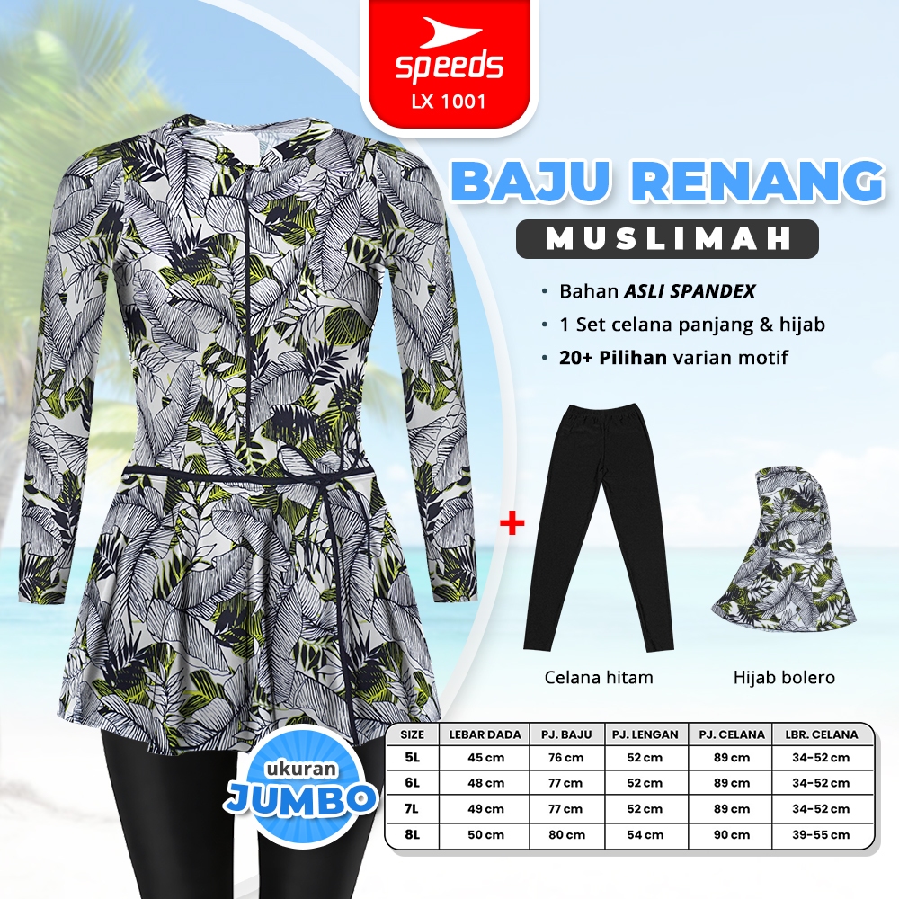 SPEEDS Baju Renang Wanita Muslim Muslimah Jumbo Swim Wear Swimming Suit Pakaian Renang Spandex LX 10