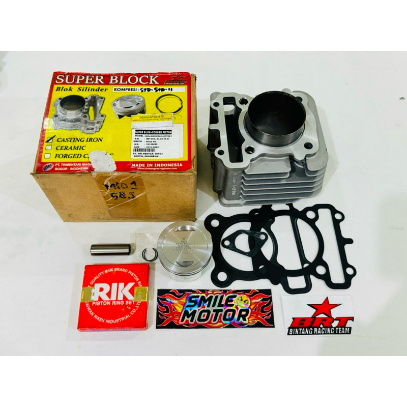 BLOK SEHER RACING BORE UP BRT CASTIN IRON PISTON SUPER FORGING 53,40 58,5 MM MIO J/XRIDE/JUPITER Z1