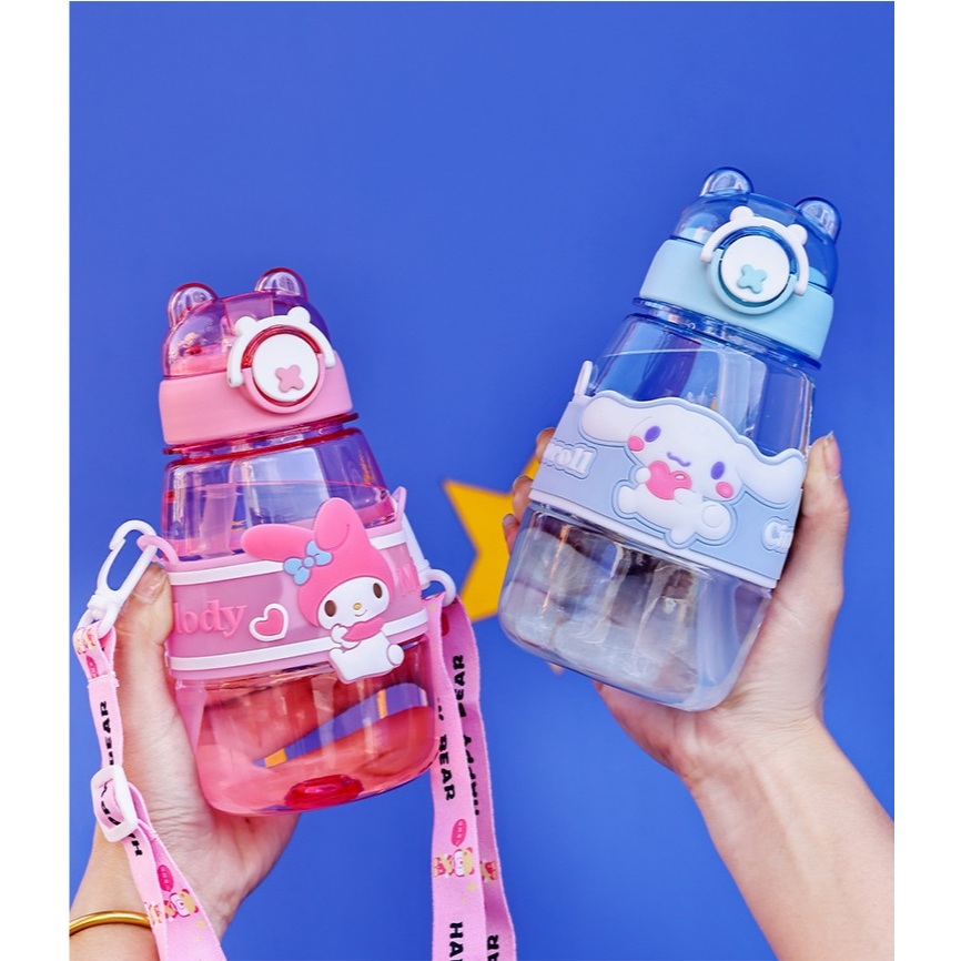 Botol Minum Anak Tali Kepala Beruang Motif KUROMI CINNAMONROLL MELODY POCHACCO 600ml